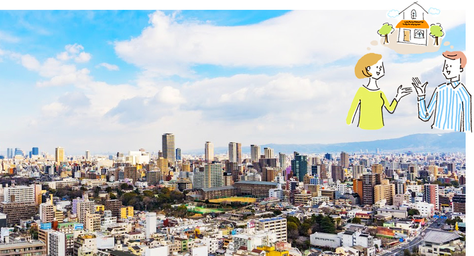 ビル街の空撮